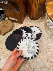 Cowhide Coaster Set: Black