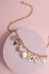Charm Necklace Bow, flower, Heart