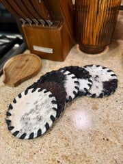 Cowhide Coaster Set: Black