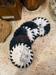 Cowhide Coaster Set: Black