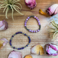 Sterling Silver Mini Wolf Stretchy Bracelet Bundle (Set of 2) – Mixed Stone