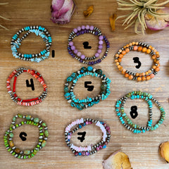 Sterling Silver Mini Wolf Stretchy Bracelet Bundle (Set of 2) – Mixed Stone