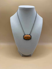 Semi Stone Orange Oval Necklace