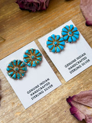Sterling Silver Magnetite Turquoise Cluster Stud Earrings