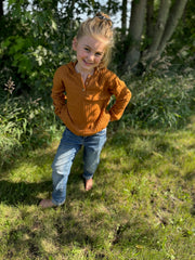 Girls Ribbed Button Up Hoodie