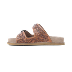 Myra Desert Fern Handtooled Leather Sandals in Autumn Tan