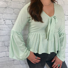 Swiss Dot Mint Blouse Pink Lily