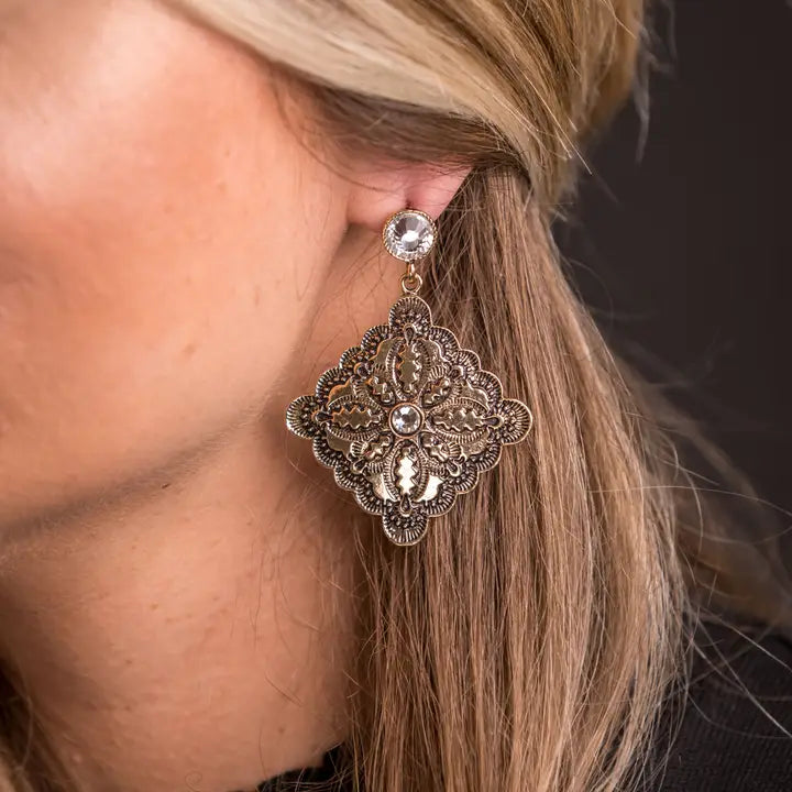Gold Diamond Shaped Concho Earring