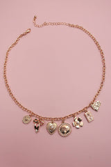 Charm Necklace Bow, flower, Heart