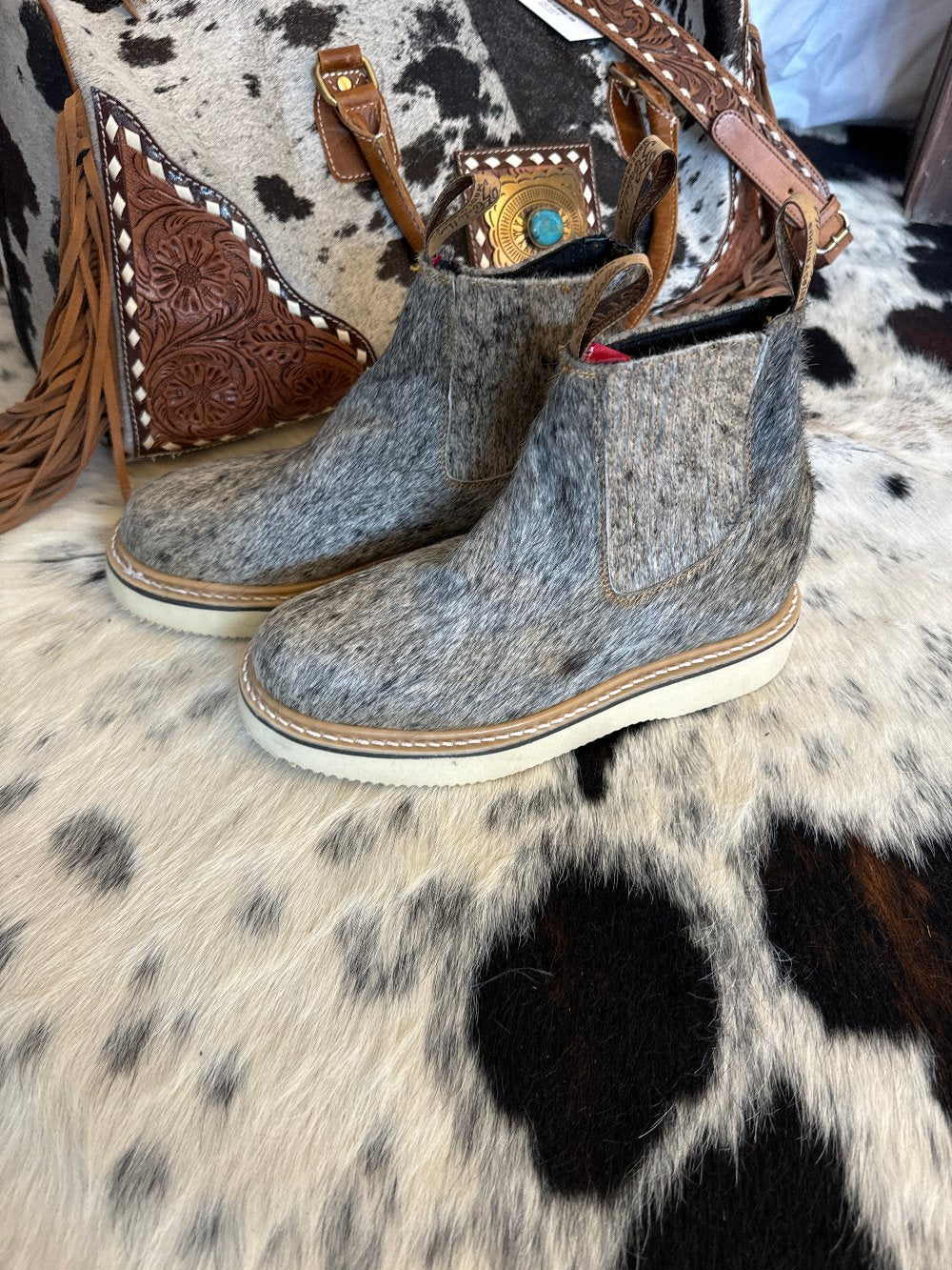Salt and Pepper Genuine Cowhide Boots