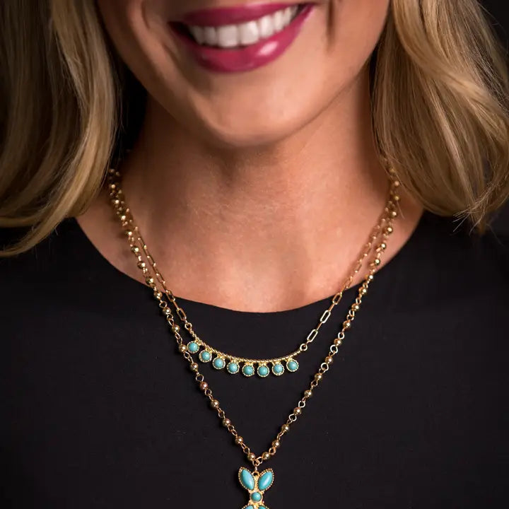 Gold Bead with Turquoise Blossom Pendant