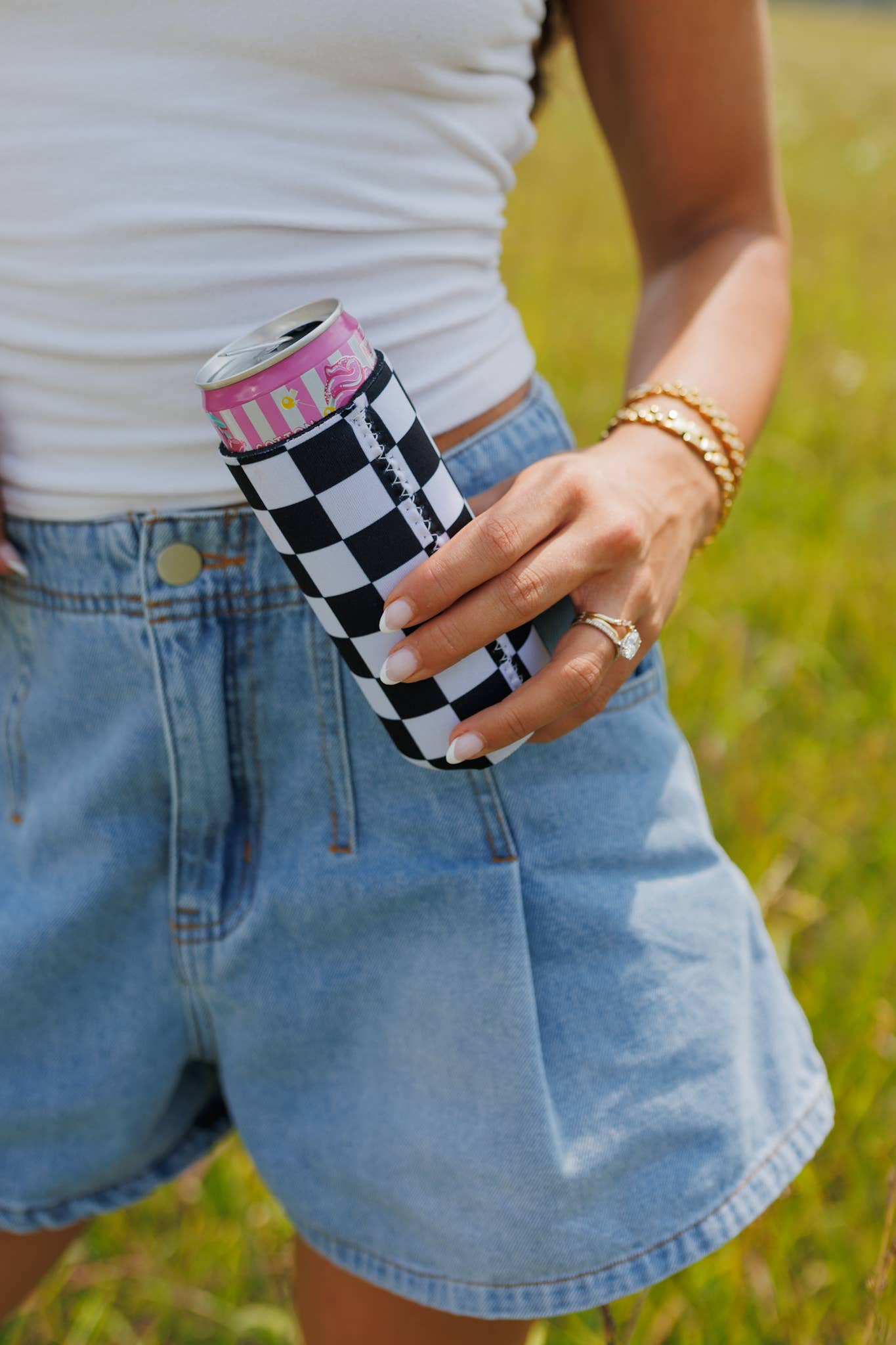 Black & White Checkerboard Koozie