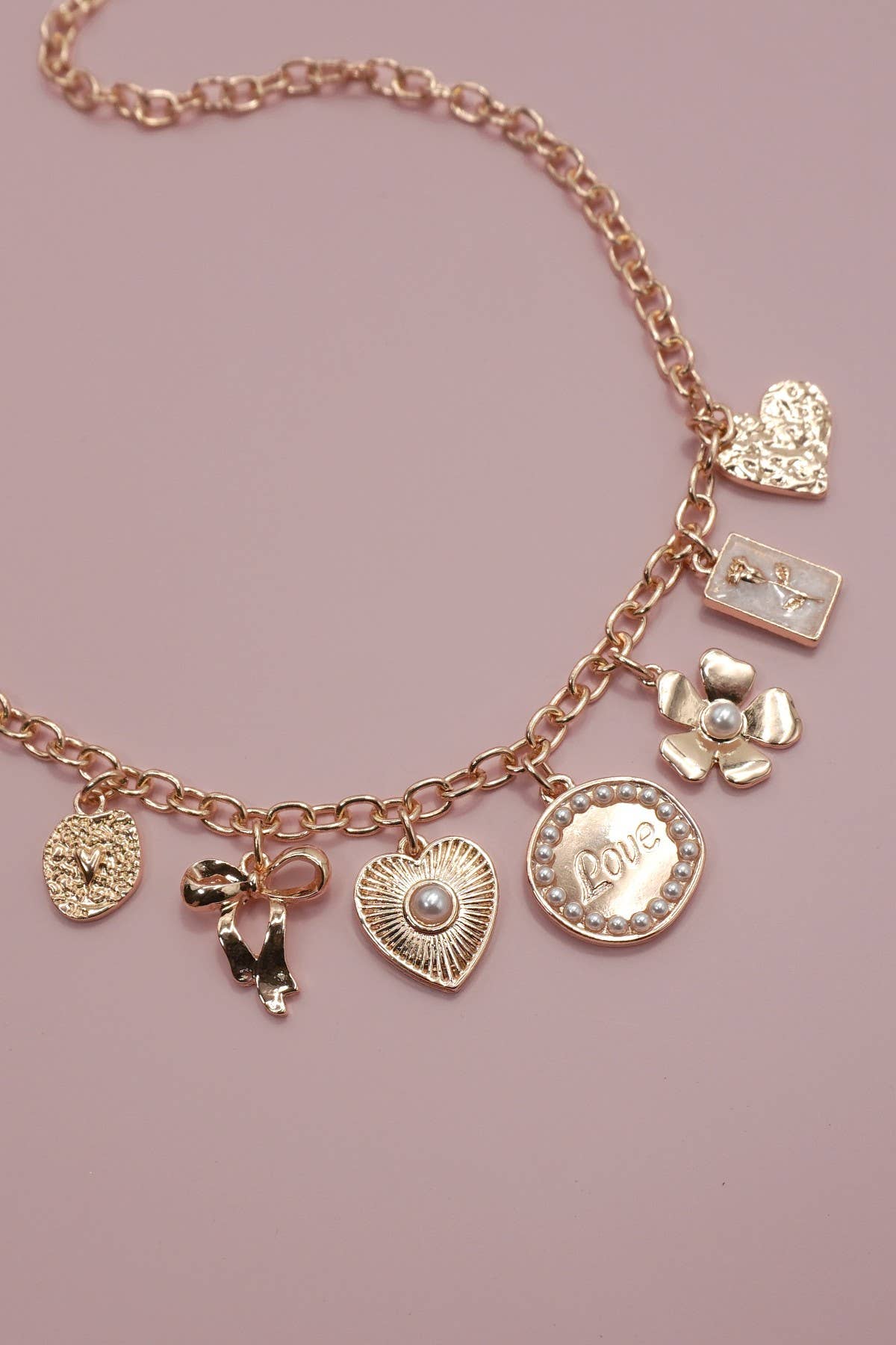 Charm Necklace Bow, flower, Heart