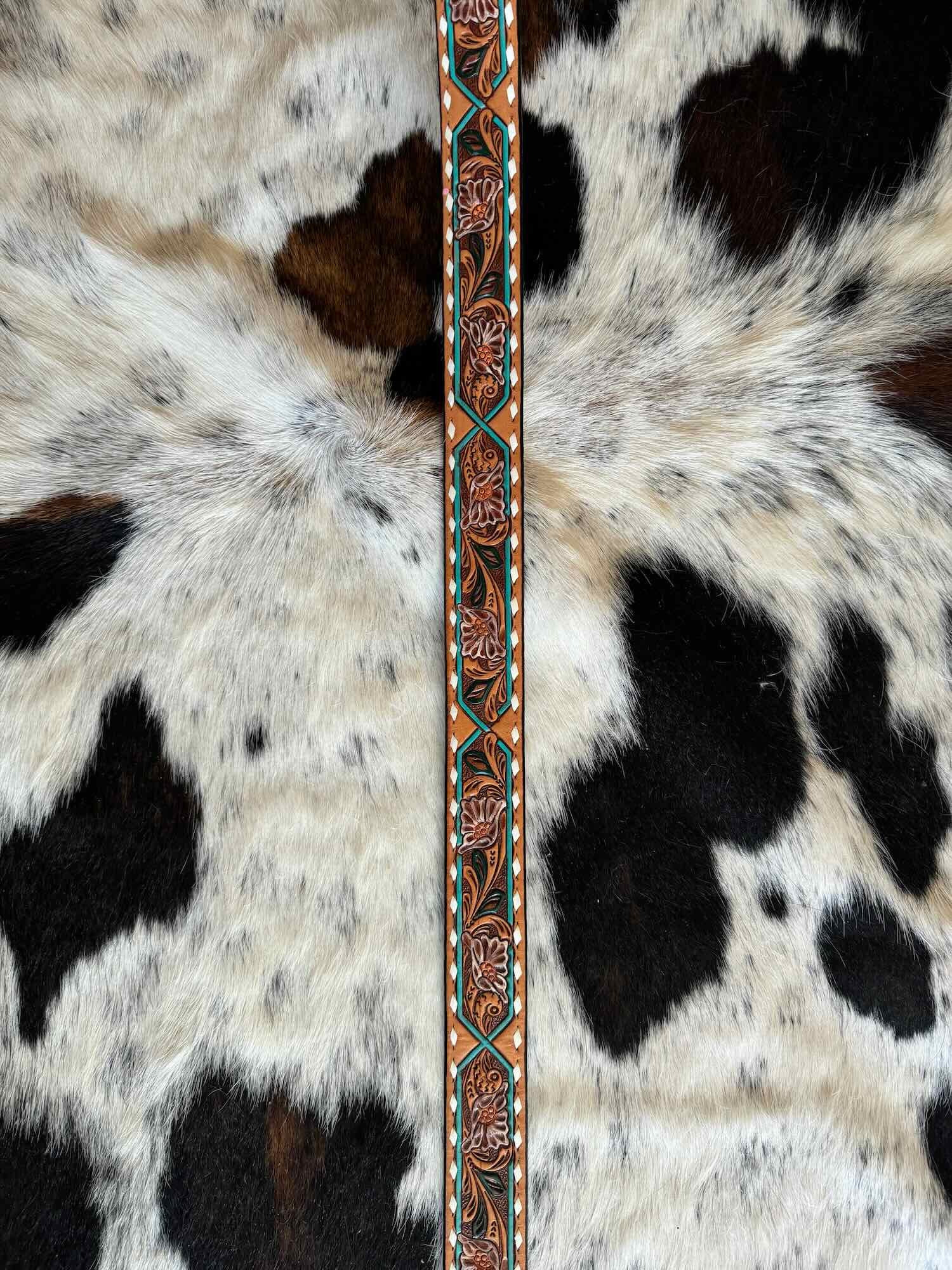 Turquoise and White Tooled Belt