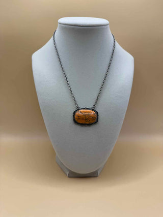 Semi Stone Orange Oval Necklace