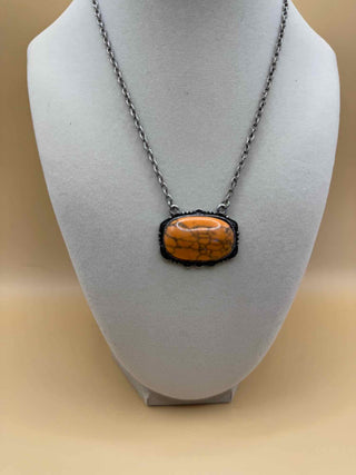 Semi Stone Orange Oval Necklace