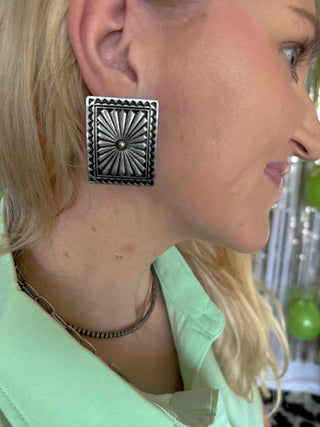 Silver Square Stamped Post Earrings
