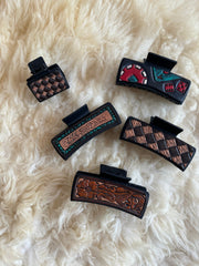 Hand Tooled Leather Hair Clip