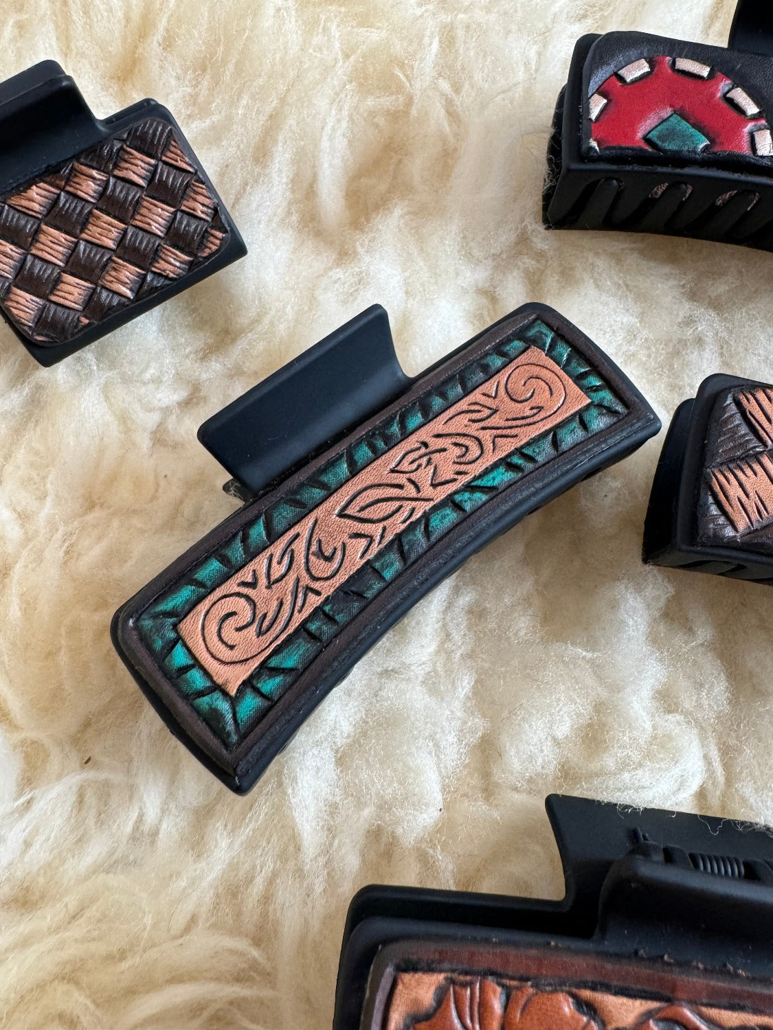 Hand Tooled Leather Hair Clip