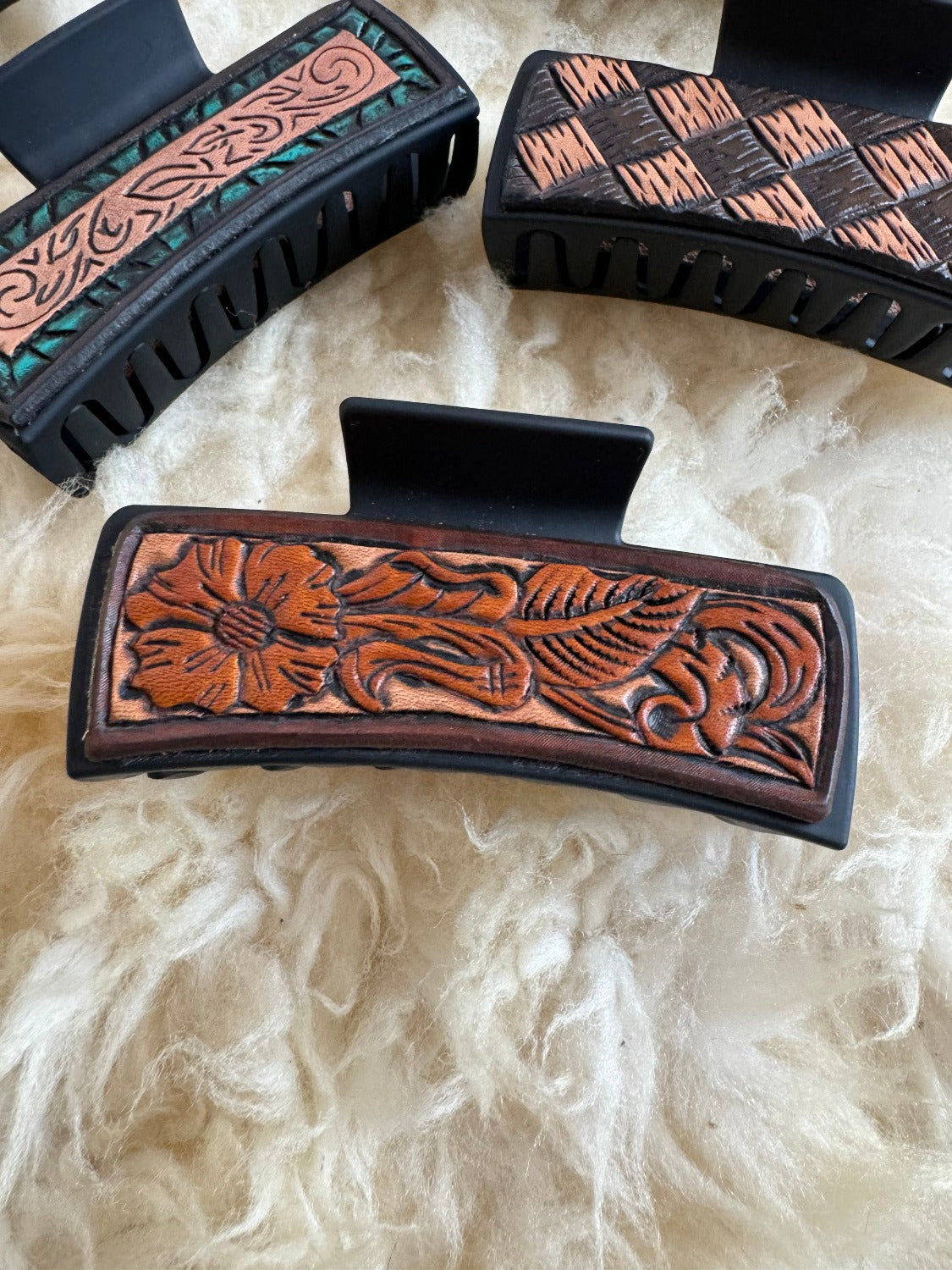 Hand Tooled Leather Hair Clip