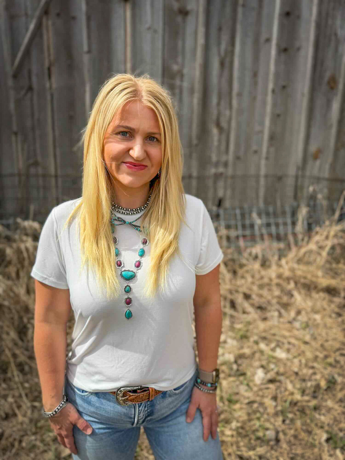 Turquoise and Plum Lariat