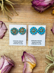 Sterling Silver Magnetite Turquoise Cluster Stud Earrings