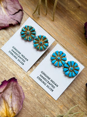 Sterling Silver Magnetite Turquoise Cluster Stud Earrings