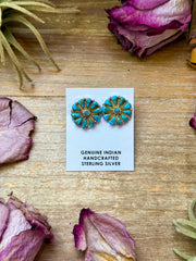 Sterling Silver Magnetite Turquoise Cluster Stud Earrings