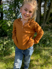 Girls Ribbed Button Up Hoodie