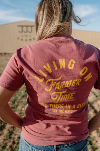 Living On Farmer Time Graphic Tee in Brick