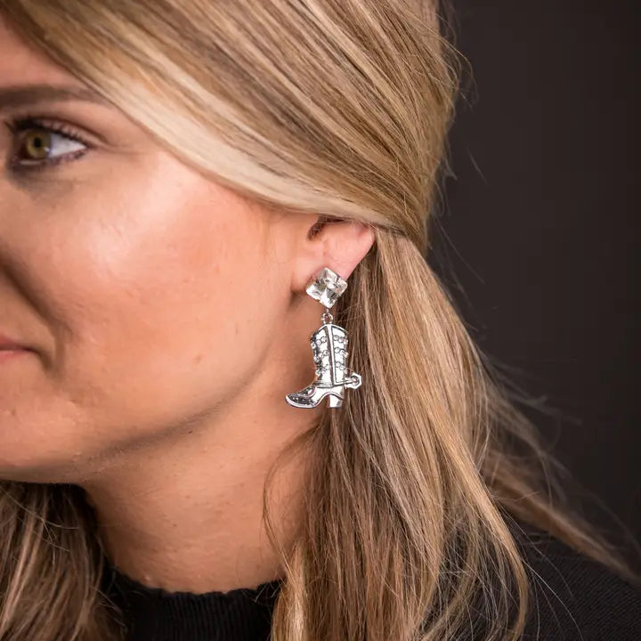 Gold Rhinestone Cowboy Boot Earring