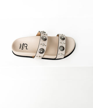 Briallen Western Studded Pearl Sandal in Cream