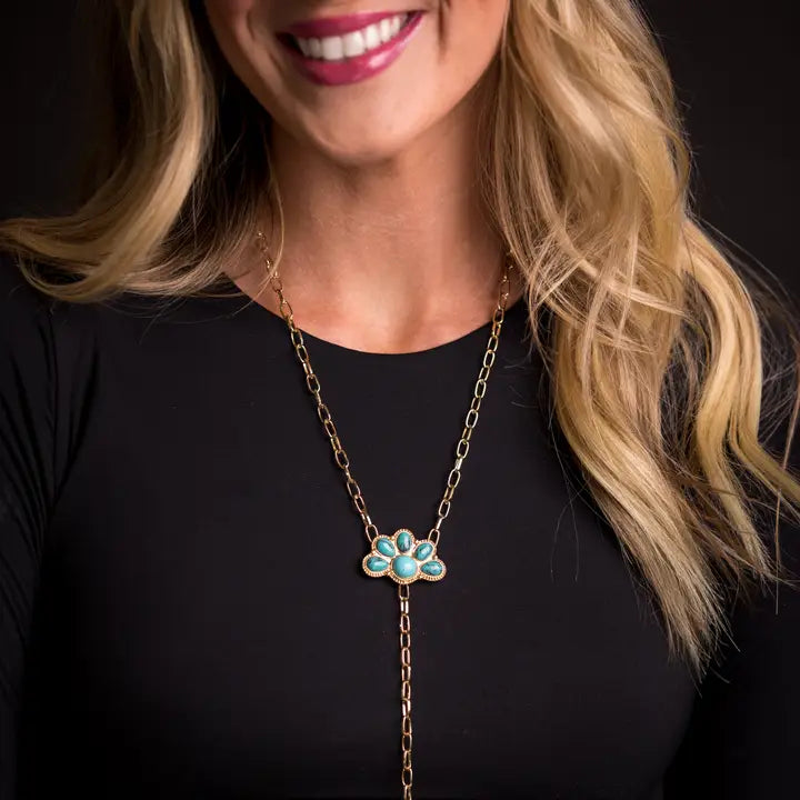 Turquoise Half Flower Chain Y Necklace