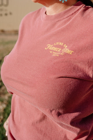 Living On Farmer Time Graphic Tee in Brick