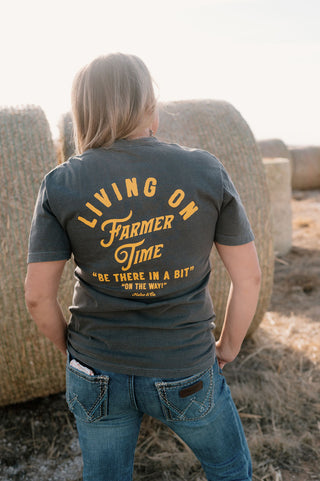 Living On Farmer Time Graphic Tee in Pepper